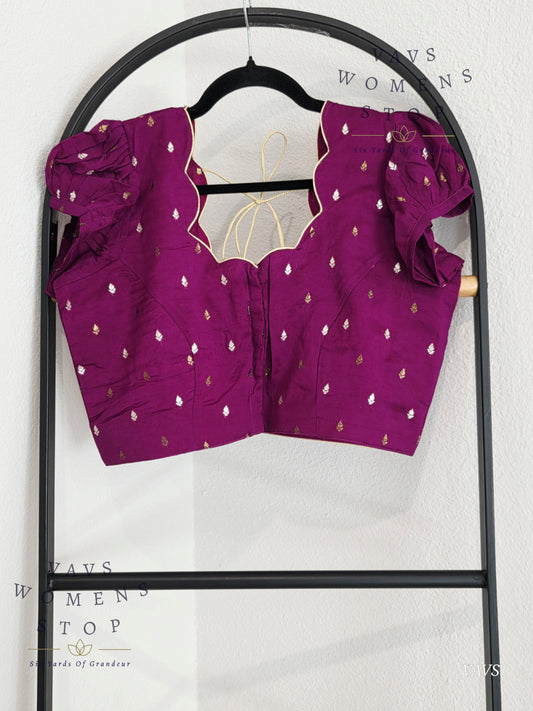 Purple Shade Short Puff Sleeves Blouse