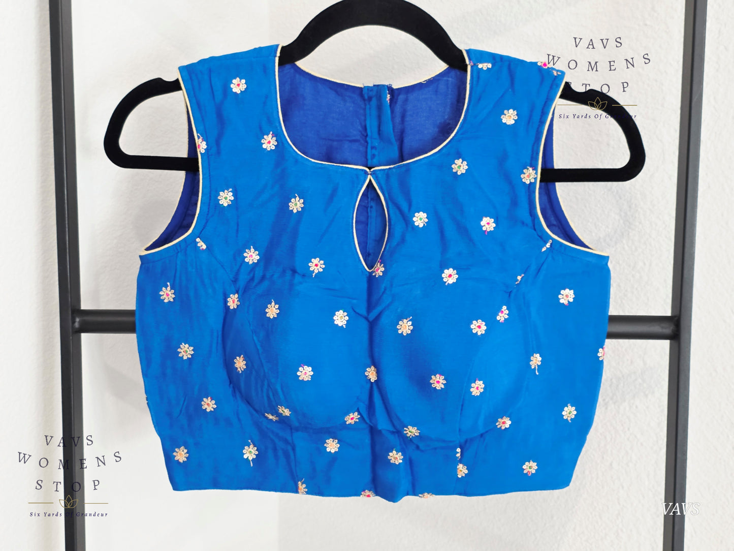 Royal Blue Shade Chinon Chiffon Sleeveless Stitched Blouse