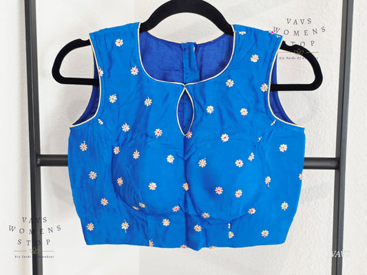 Royal Blue Shade Chinon Chiffon Sleeveless Stitched Blouse