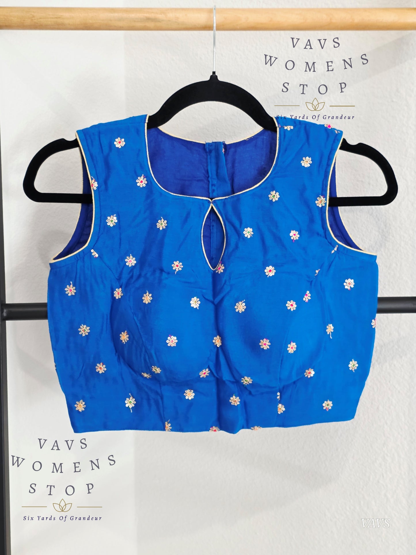 Royal Blue Shade Chinon Chiffon Sleeveless Stitched Blouse