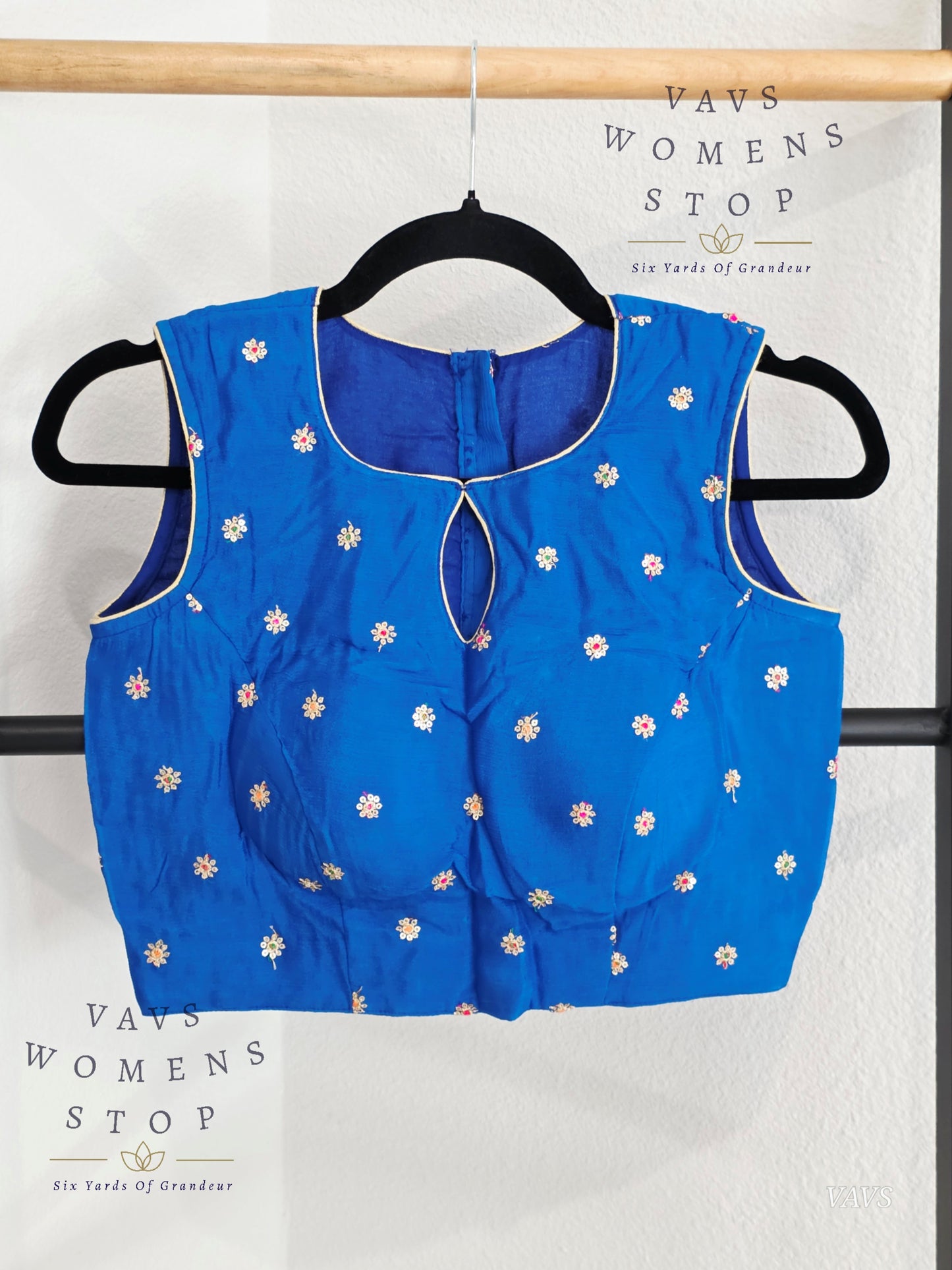 Royal Blue Shade Chinon Chiffon Sleeveless Stitched Blouse