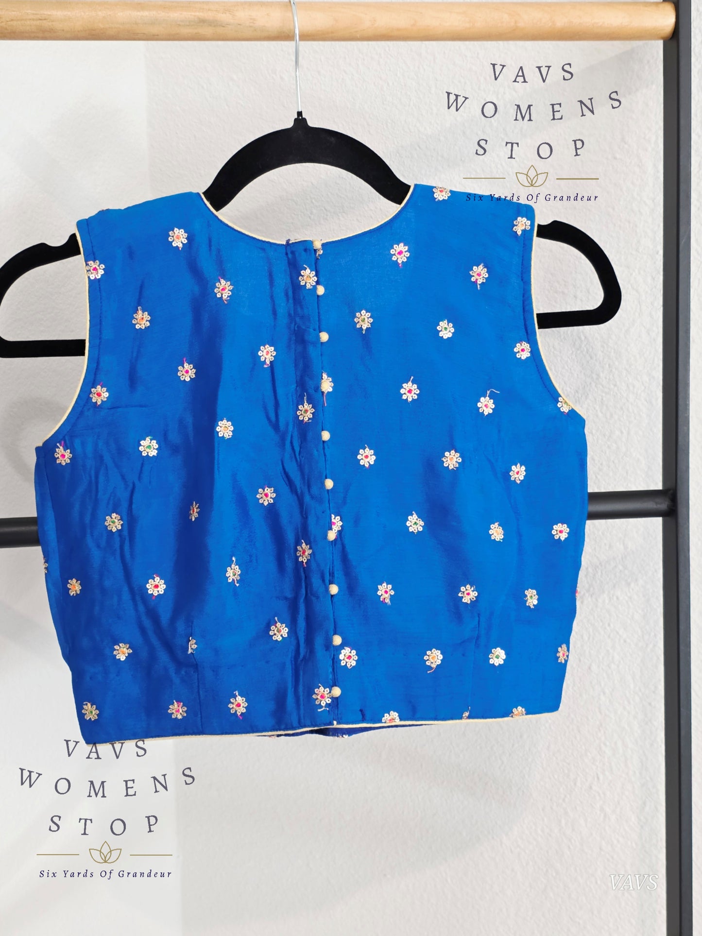 Royal Blue Shade Chinon Chiffon Sleeveless Stitched Blouse