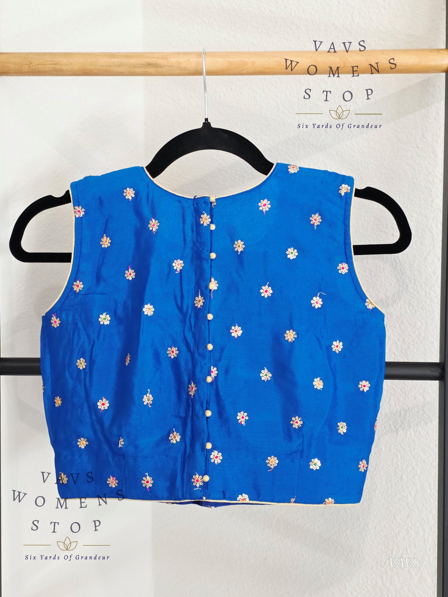 Royal Blue Shade Chinon Chiffon Sleeveless Stitched Blouse