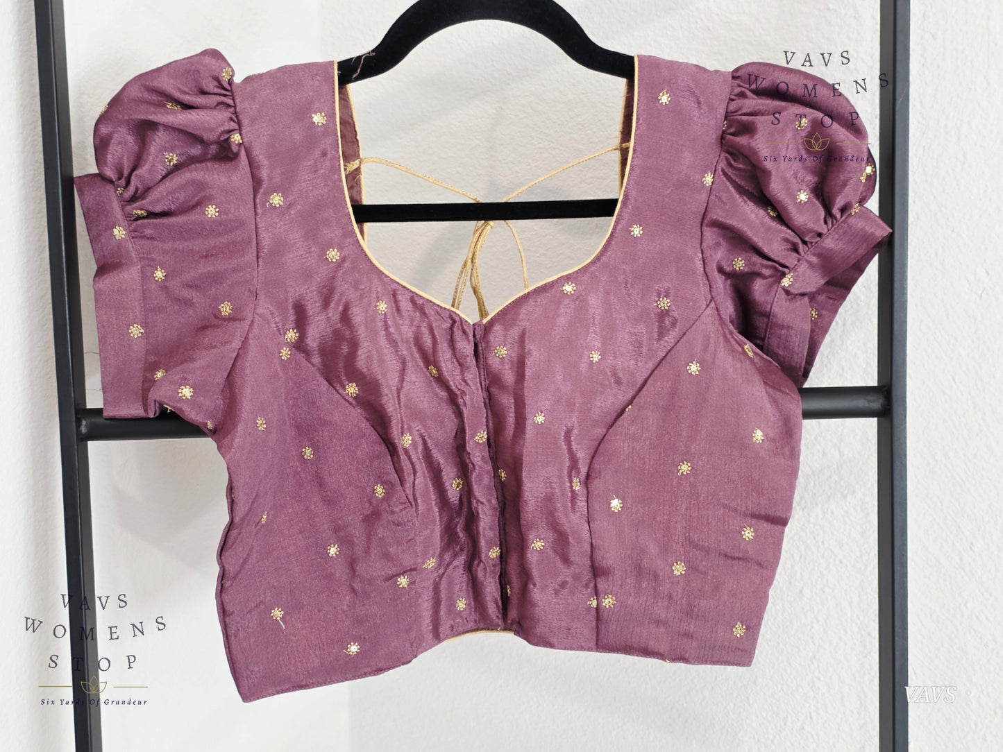 Dusty Lavender Shade Short Puff Sleeves Blouse