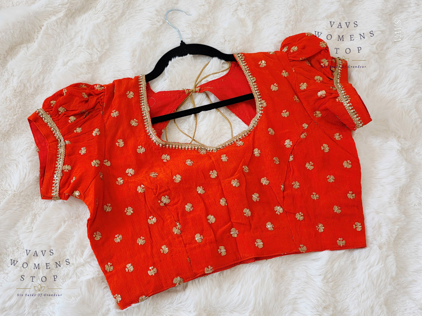 Orange Shade Short Puff Sleeves Blouse