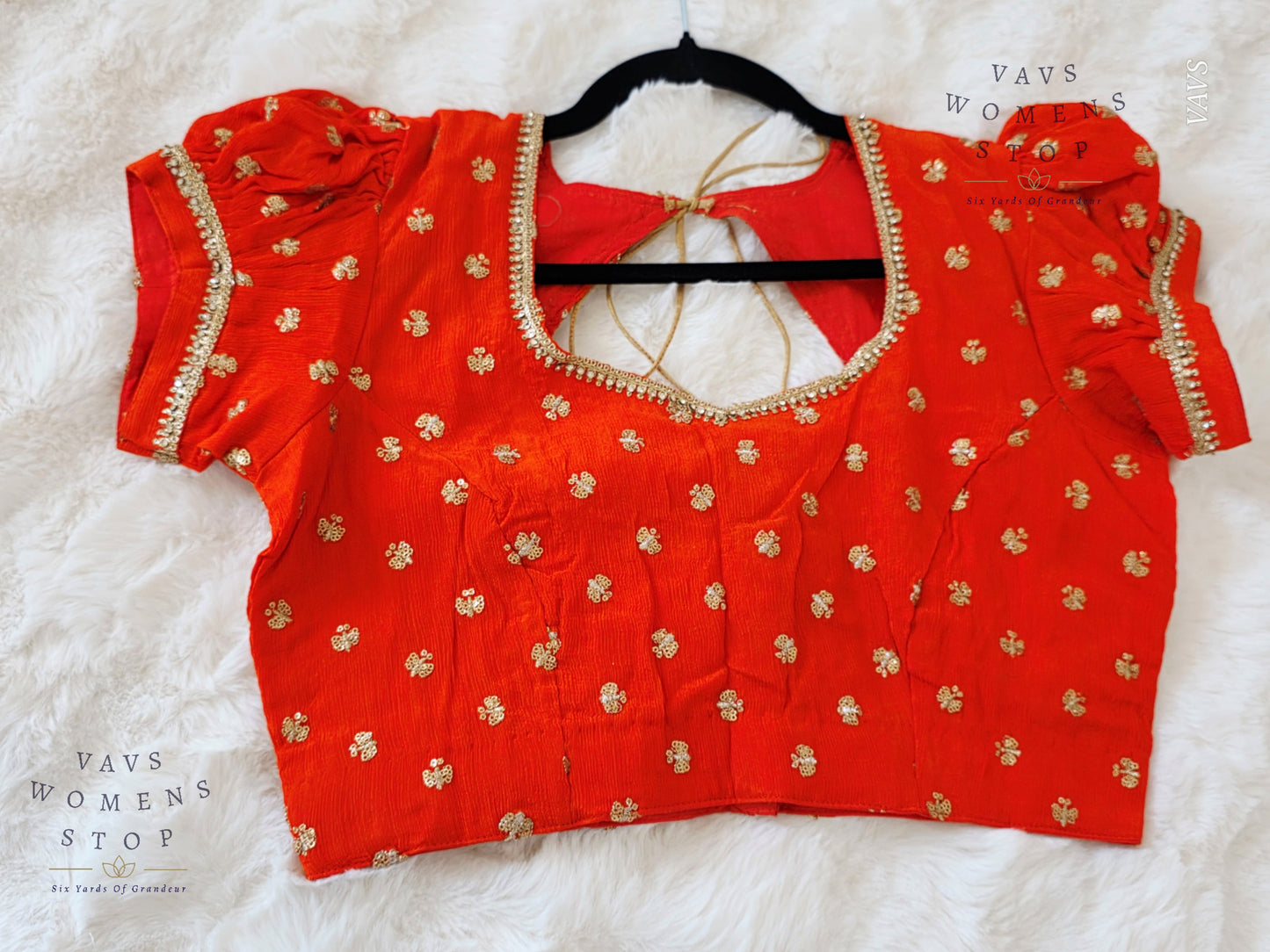 Orange Shade Short Puff Sleeves Blouse