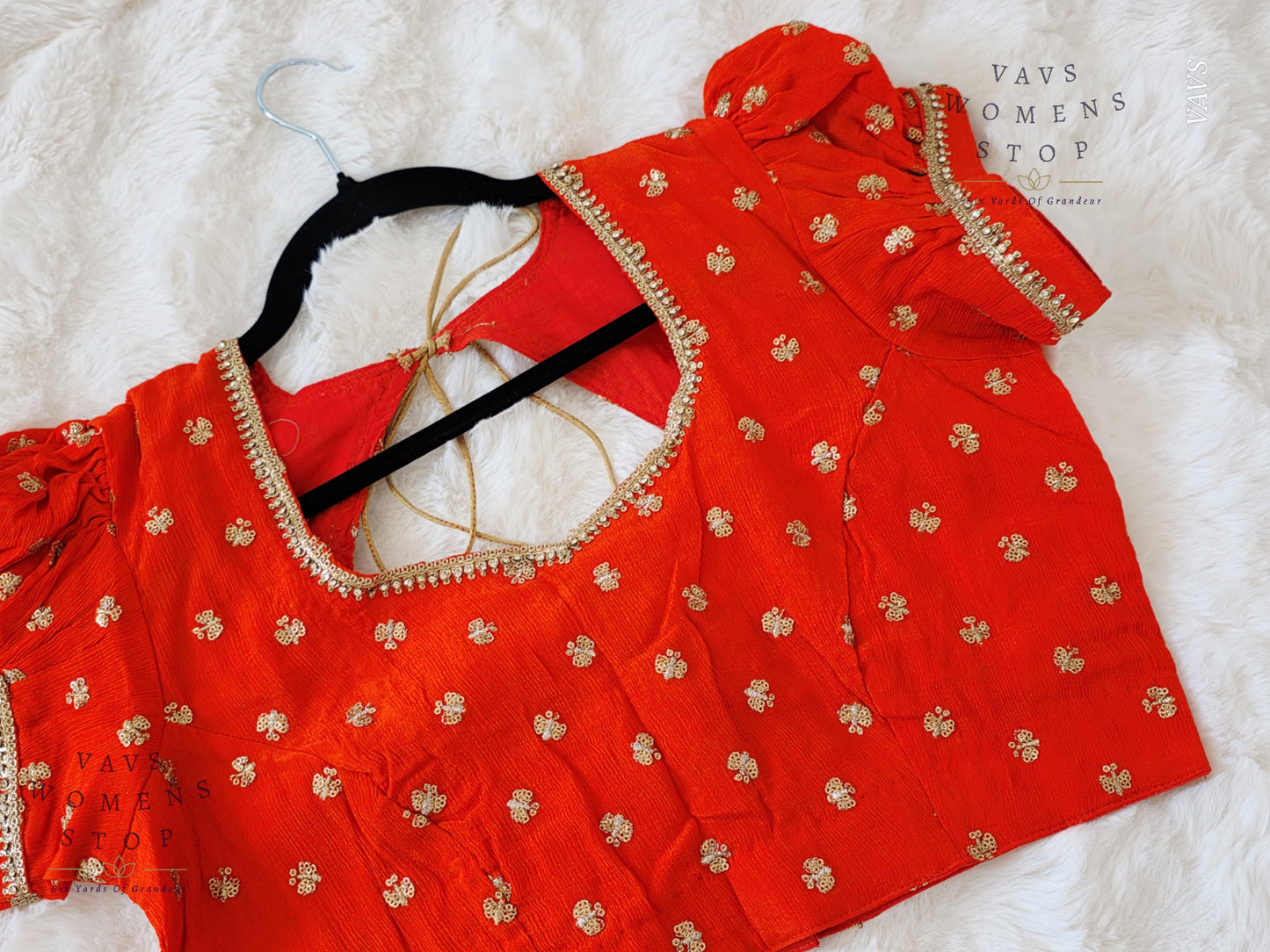 Orange Shade Short Puff Sleeves Blouse