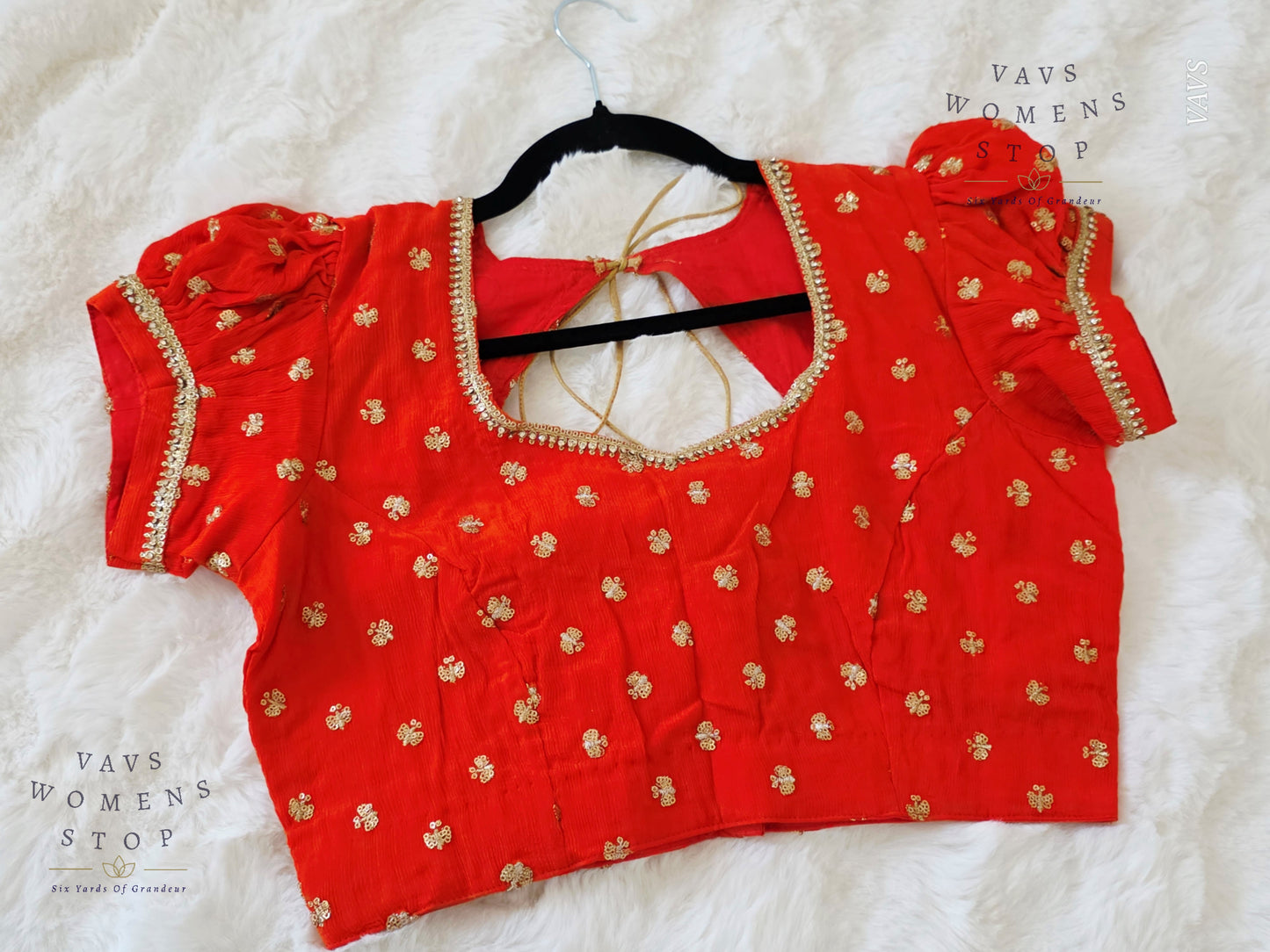 Orange Shade Short Puff Sleeves Blouse