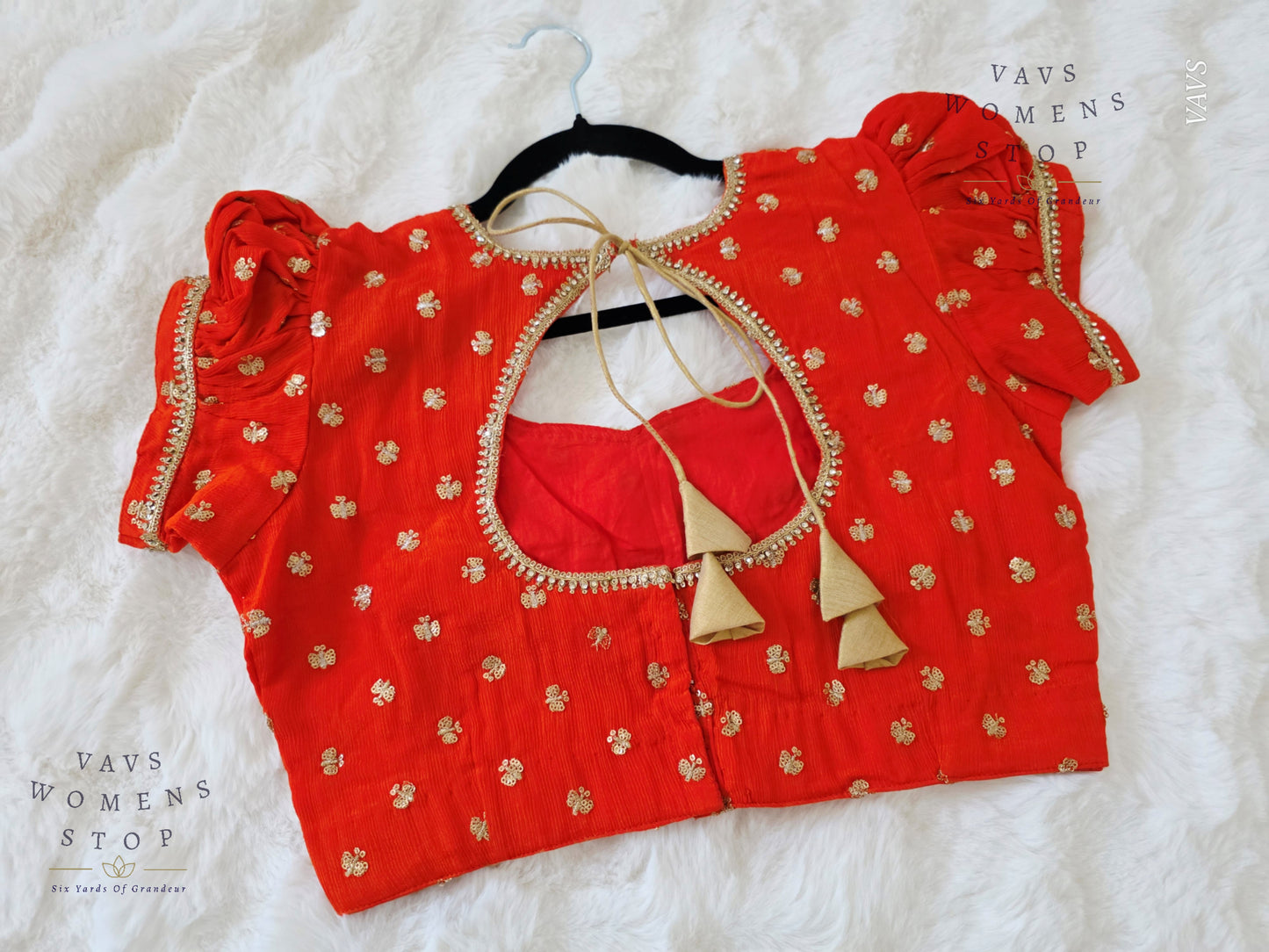 Orange Shade Short Puff Sleeves Blouse