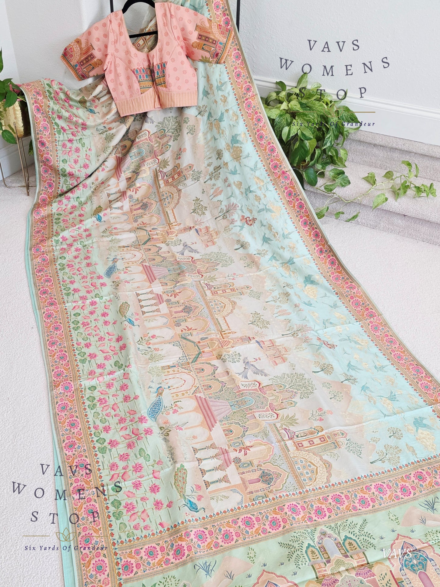 Kashmiri Emporium Pashmina Inspired Designer Banarasi Silk Saree - Blouse