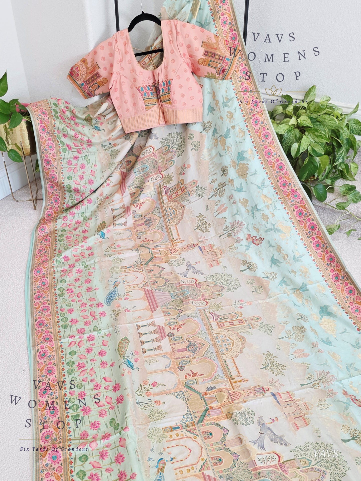 Kashmiri Emporium Pashmina Inspired Designer Banarasi Silk Saree - Blouse