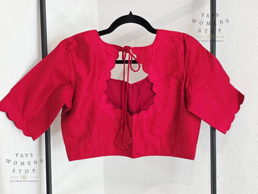 Maroon Red Plain Jasmin Silk Stitched Blouse