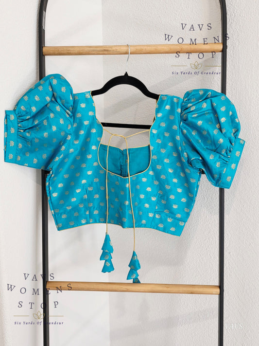 Blue Shade Puff Sleeves Blouse