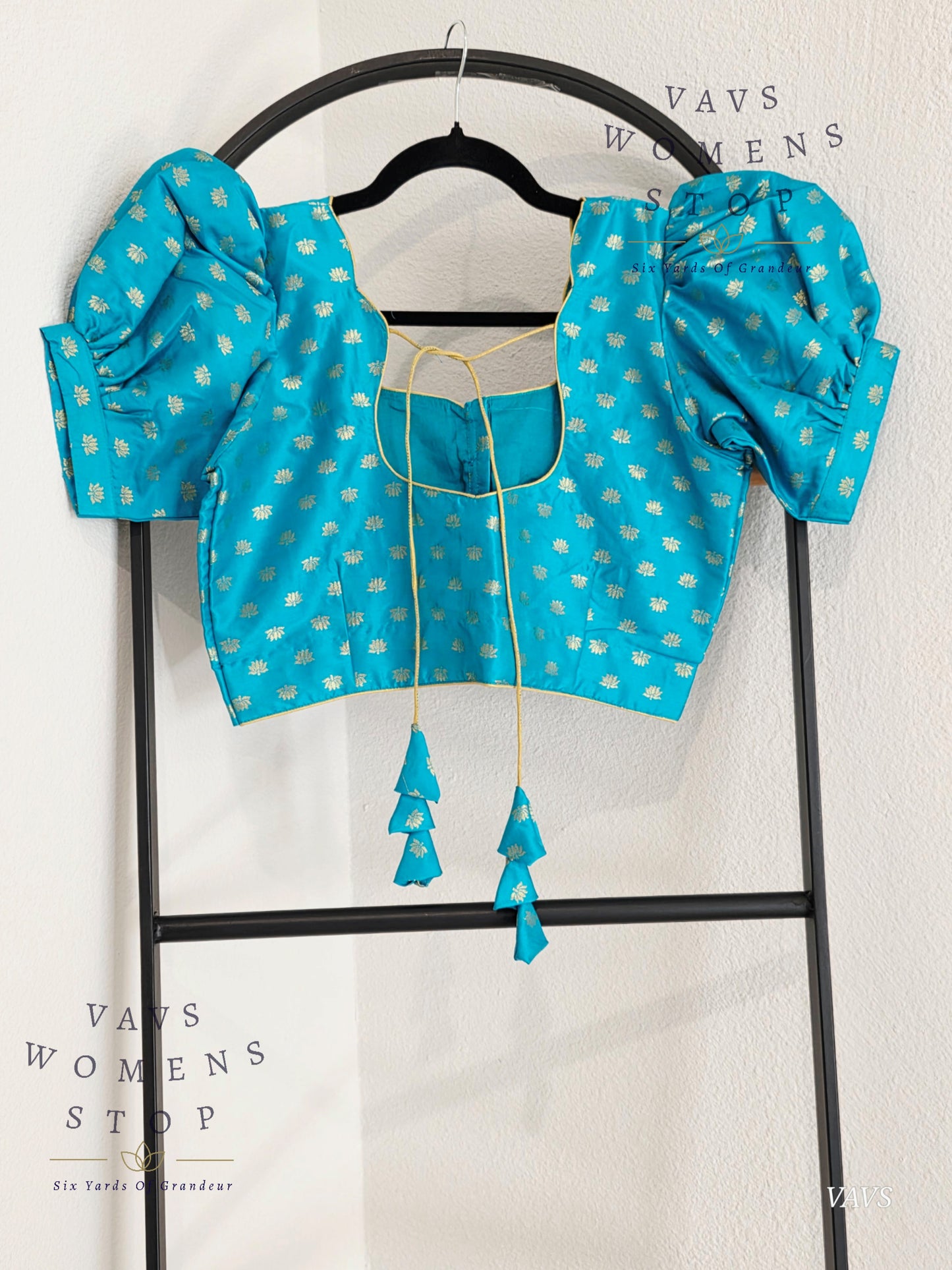 Blue Shade Puff Sleeves Blouse