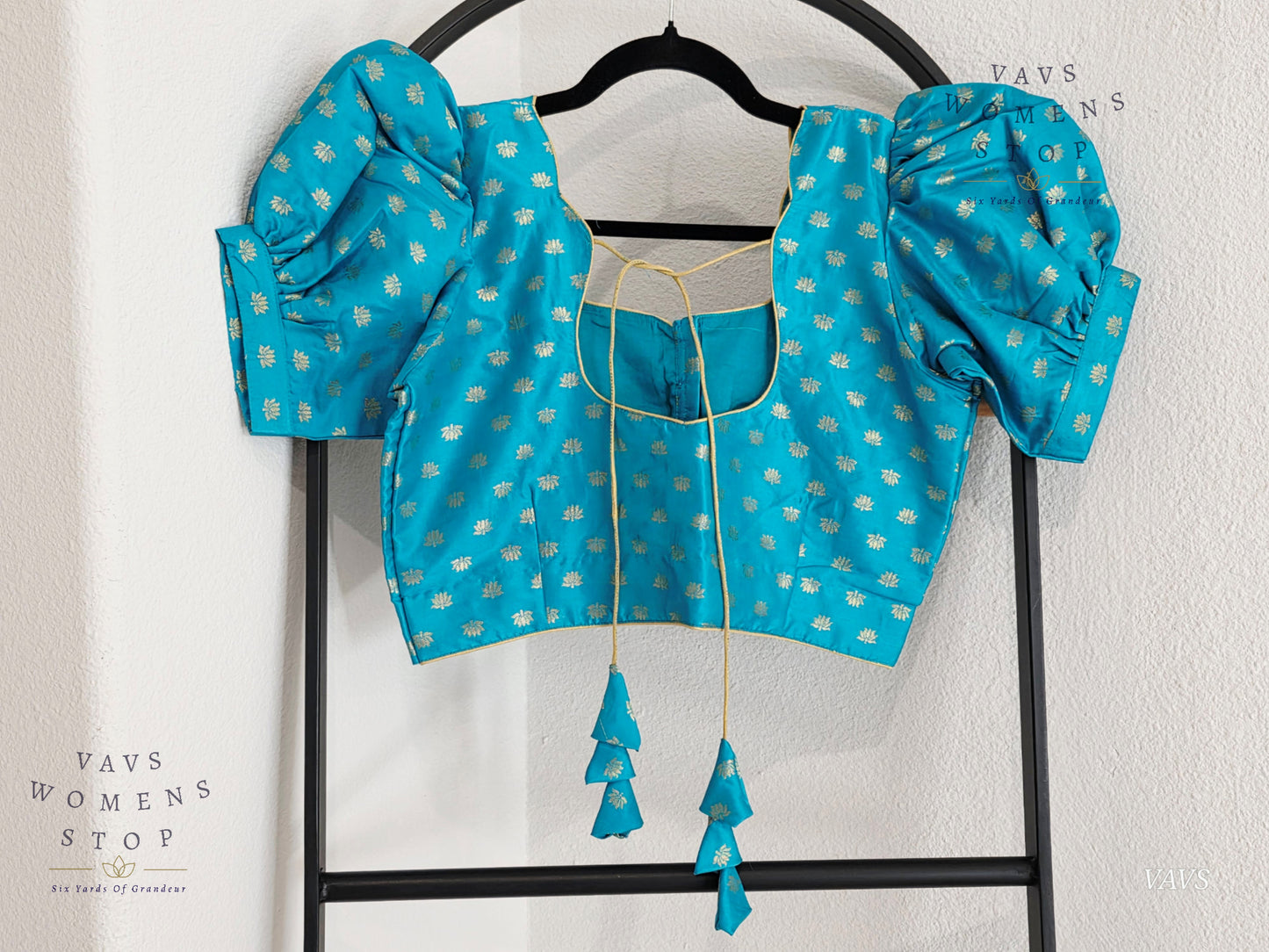 Blue Shade Puff Sleeves Blouse