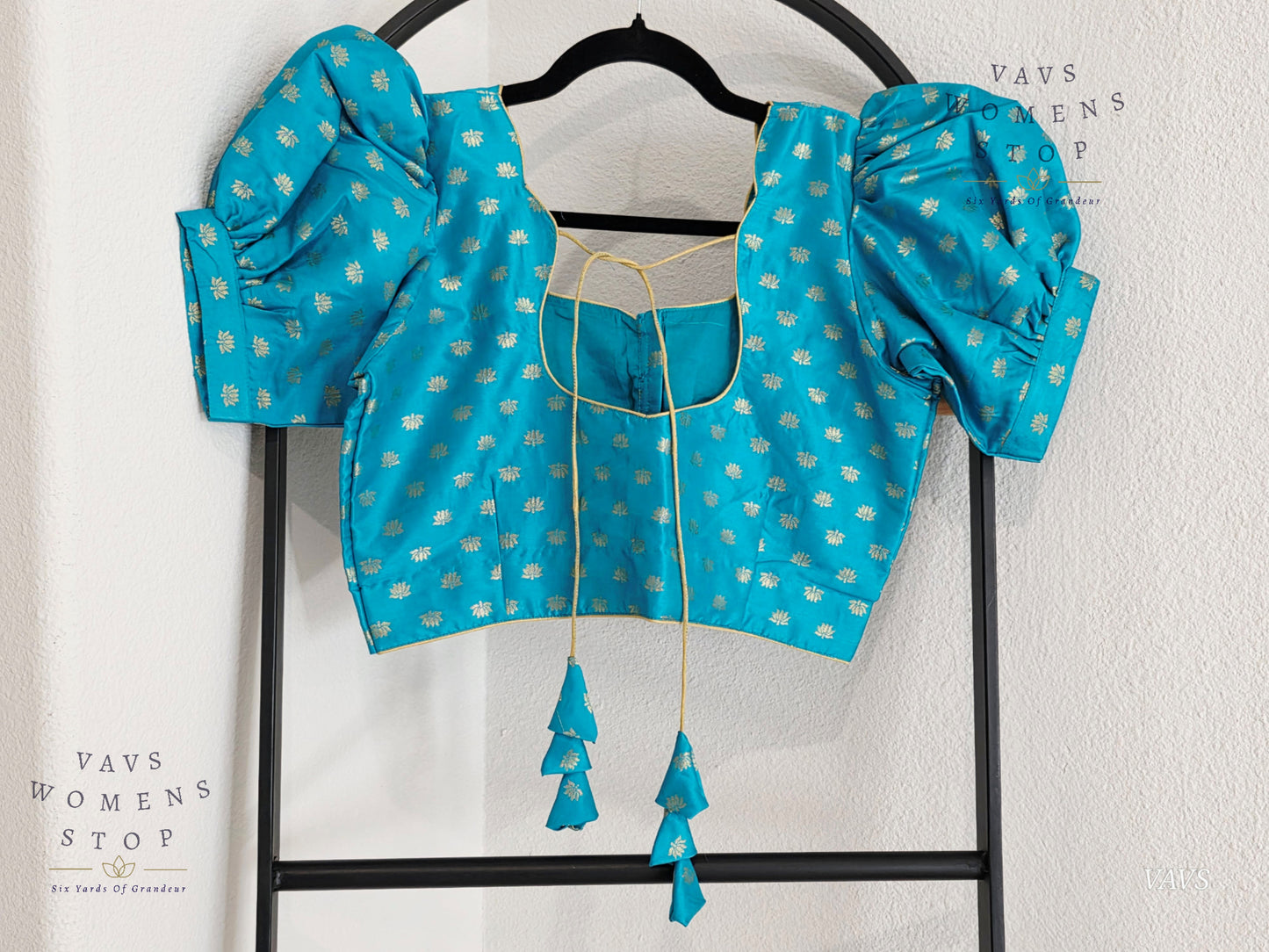 Blue Shade Puff Sleeves Blouse