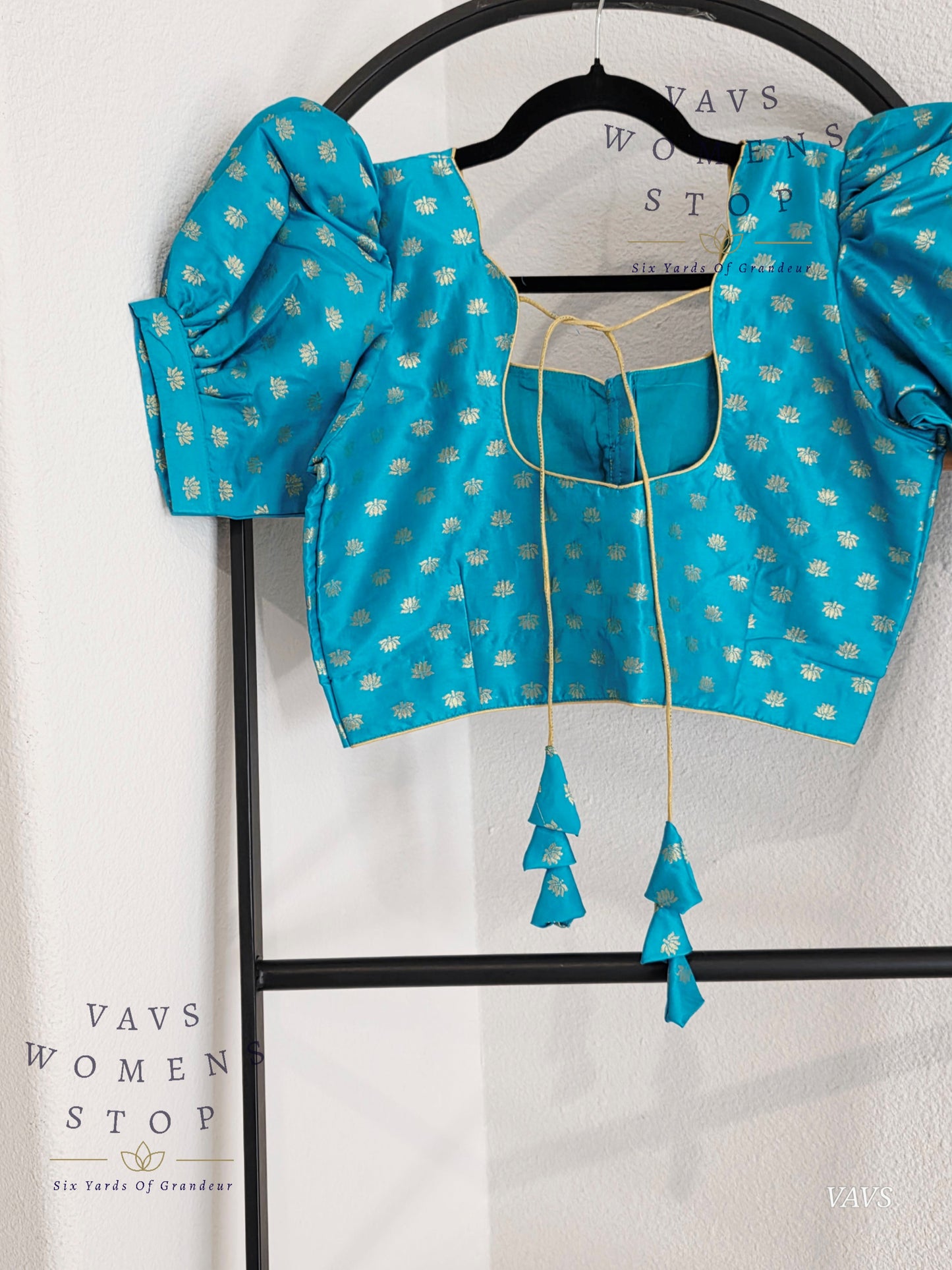 Blue Shade Puff Sleeves Blouse