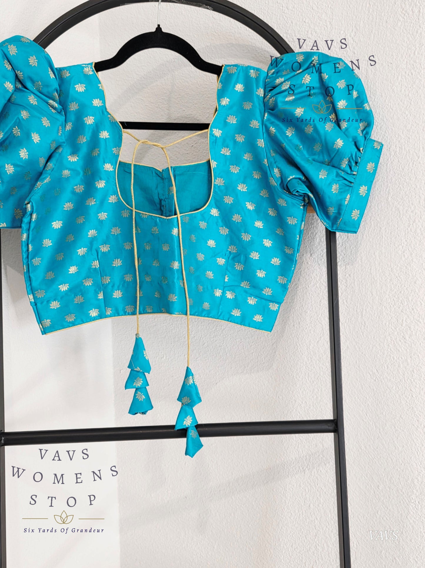 Blue Shade Puff Sleeves Blouse