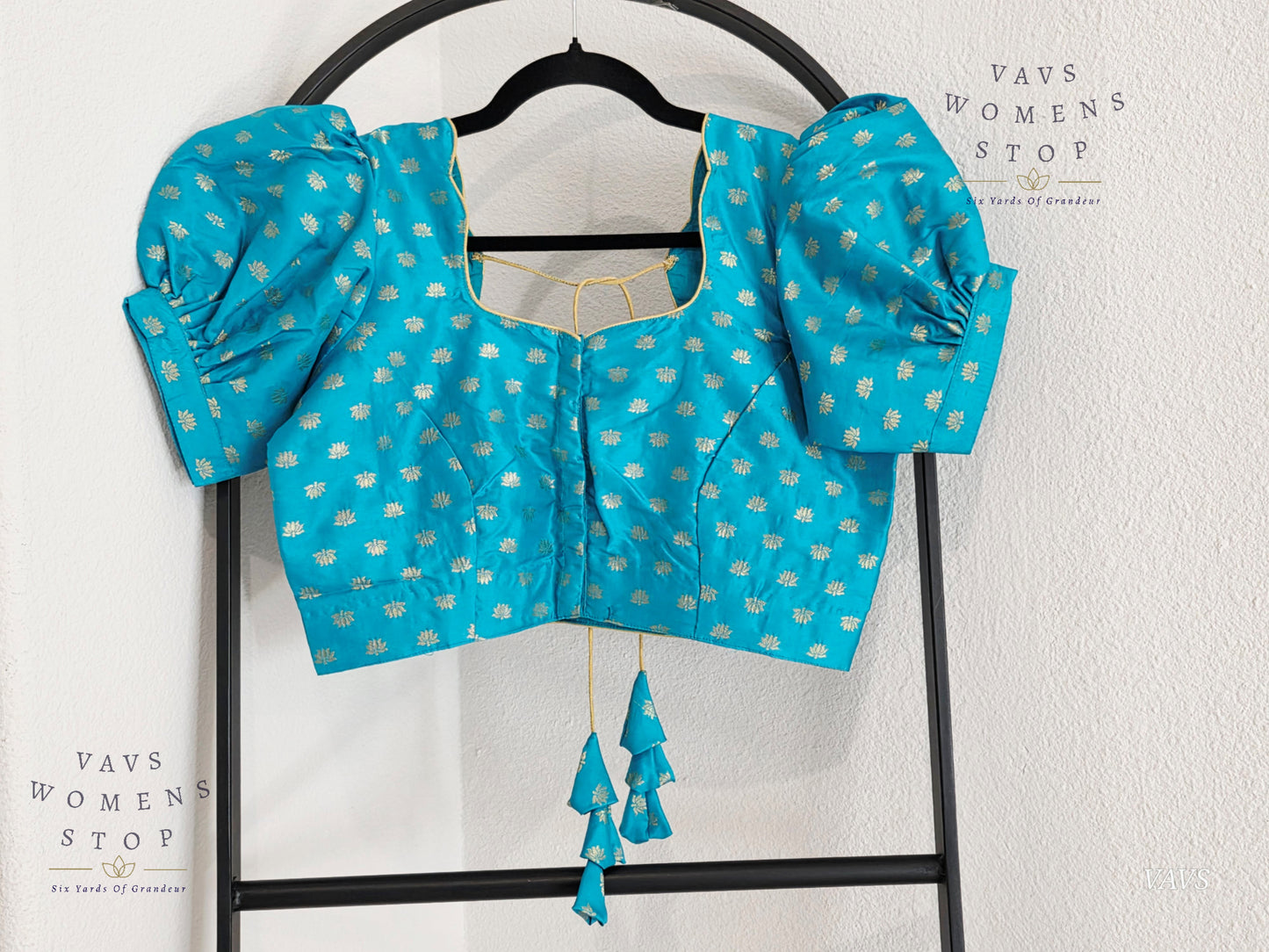 Blue Shade Puff Sleeves Blouse