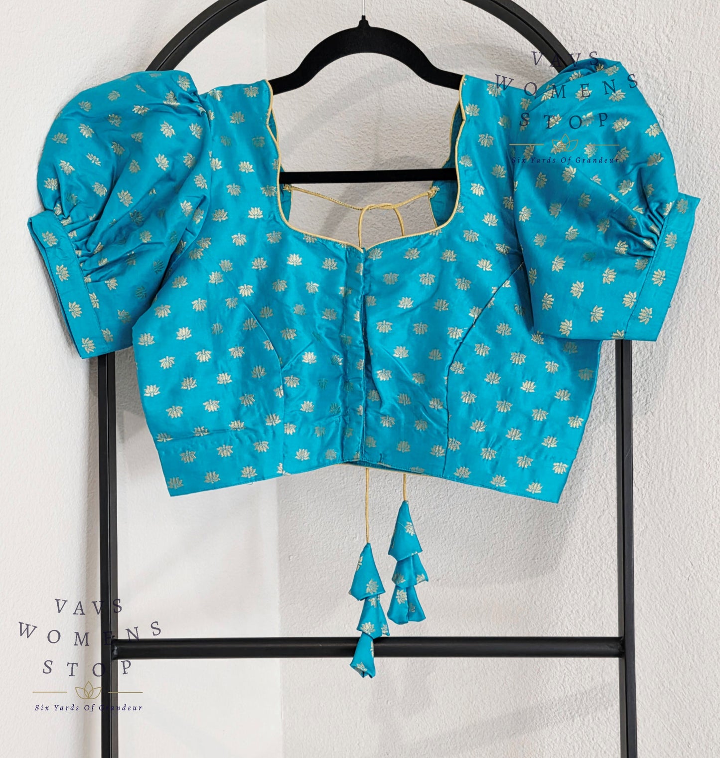 Blue Shade Puff Sleeves Blouse