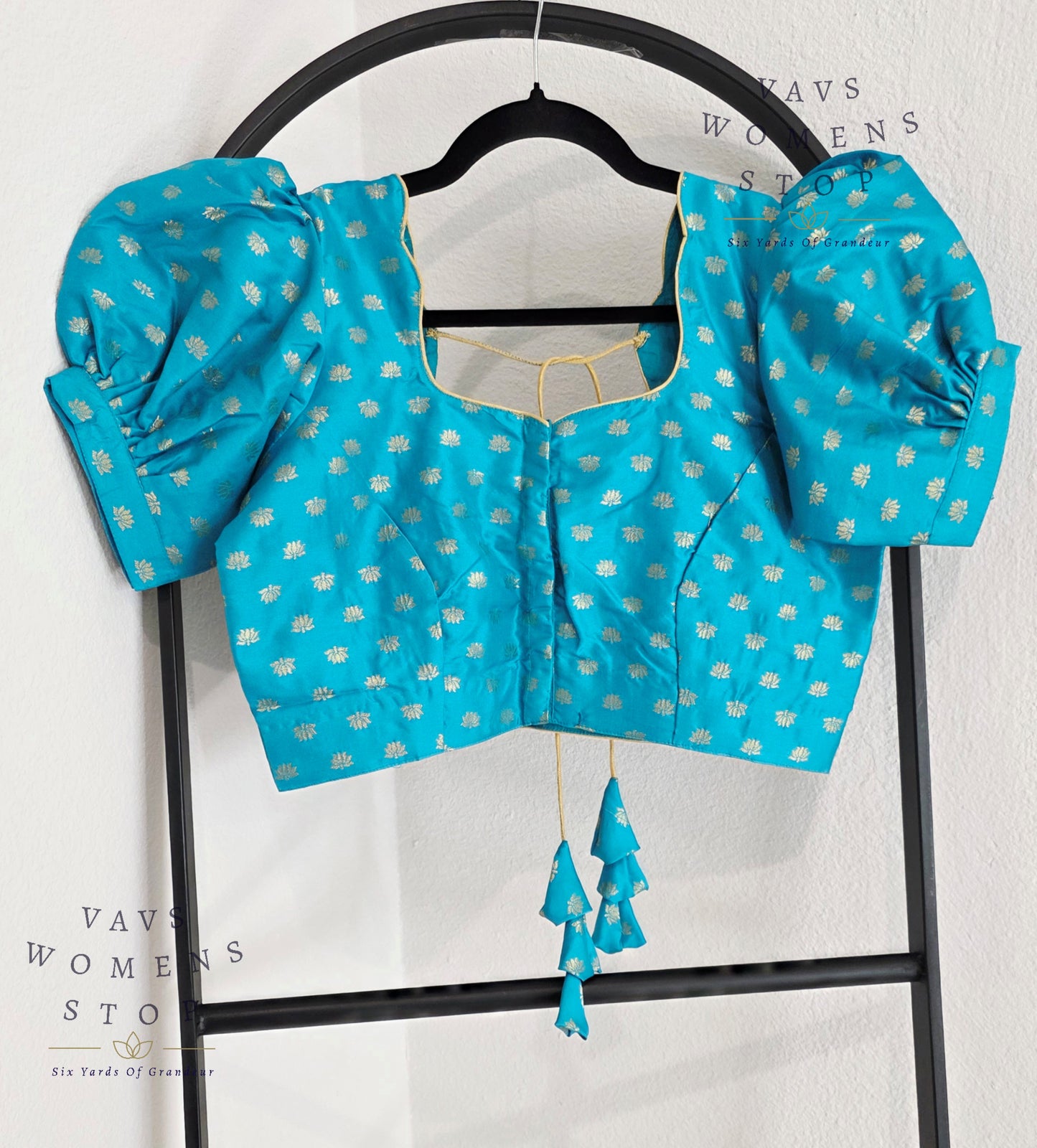 Blue Shade Puff Sleeves Blouse