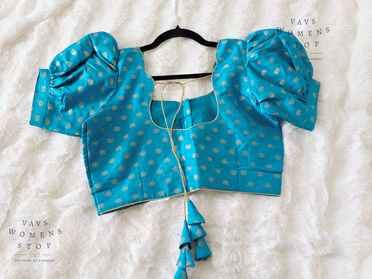 Blue Shade Puff Sleeves Blouse