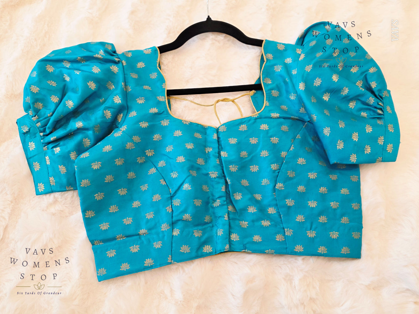 Blue Shade Puff Sleeves Blouse