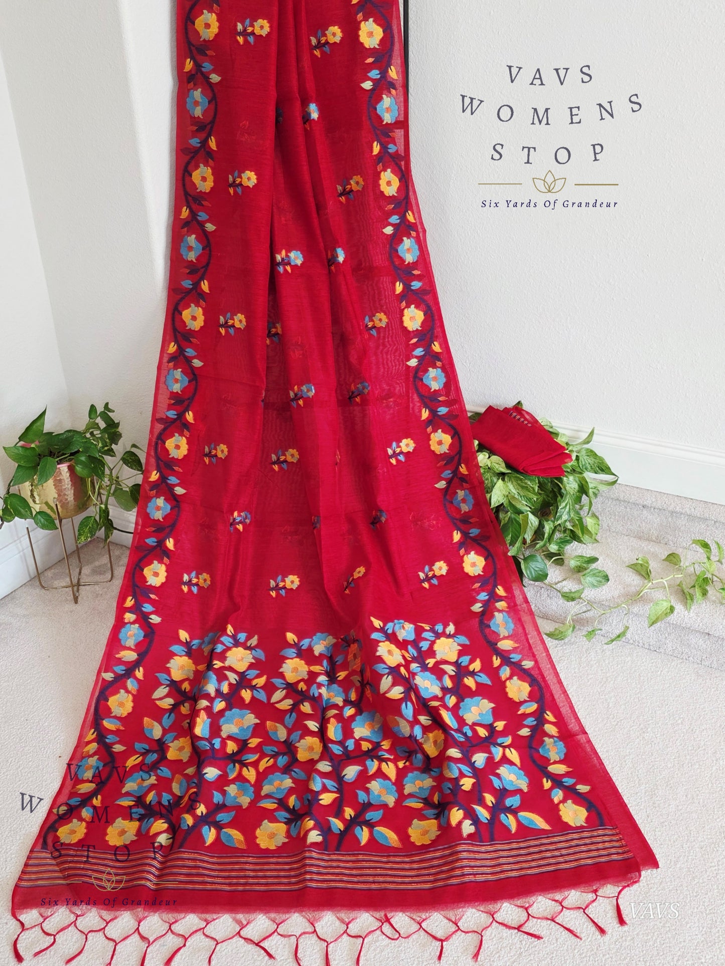 Semi Matka Silk Jamdani Saree with Blouse | Soft Falling Fabric | Ready to Ship from Texas |  | 
