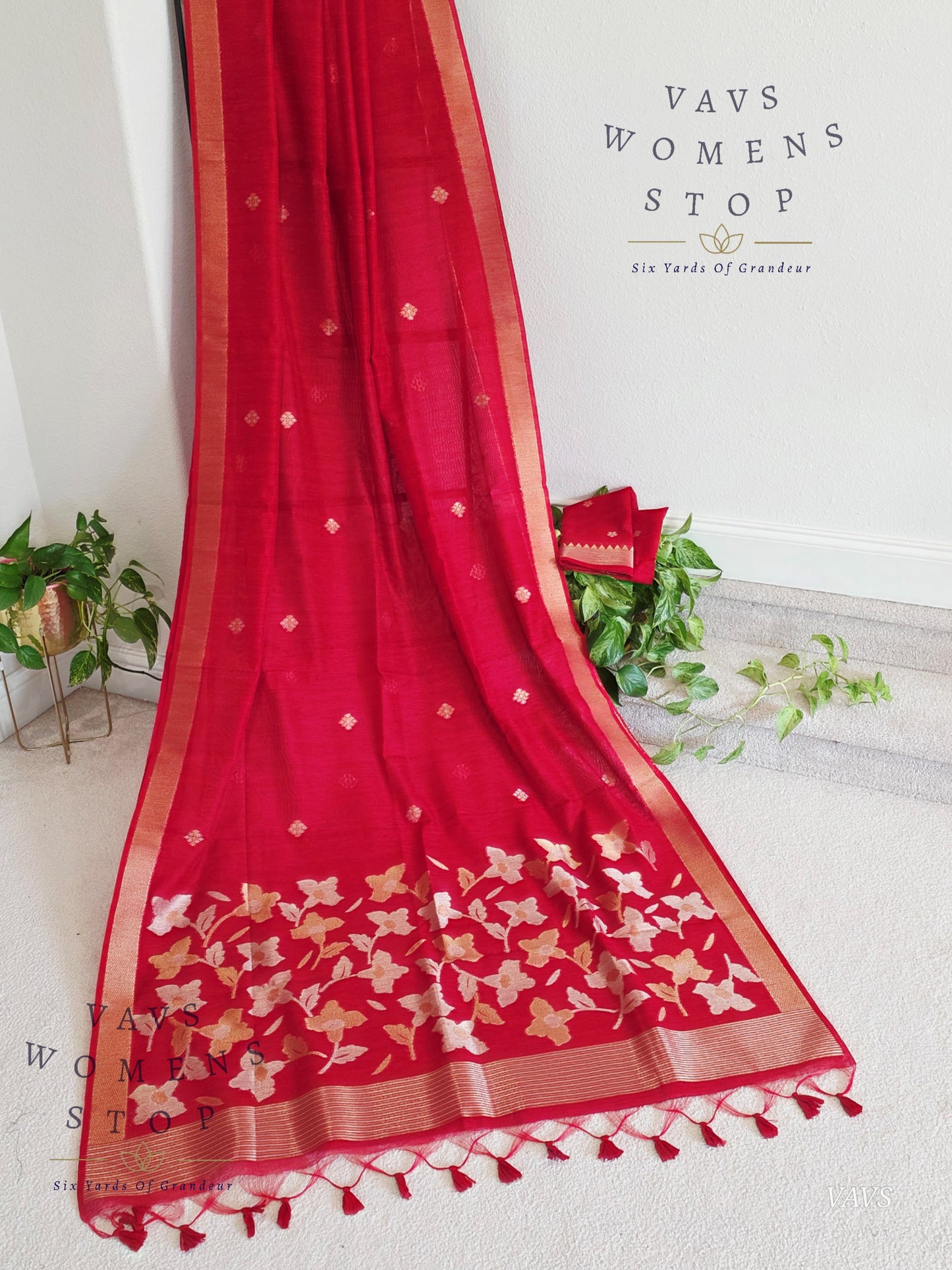 Red Shade Semi Matka Silk Jamdani Saree with Blouse | Soft Falling Fabric | Ready to Ship from Texas |  | 