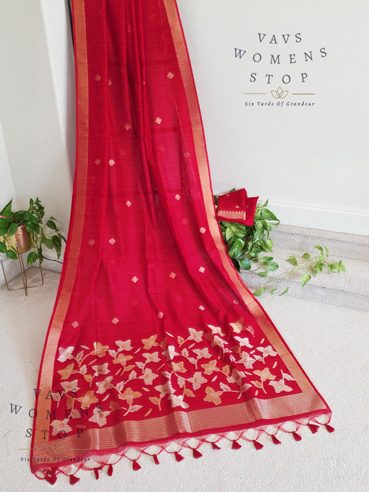 Red Shade Semi Matka Silk Jamdani Saree with Blouse | Soft Falling Fabric | Ready to Ship from Texas | |