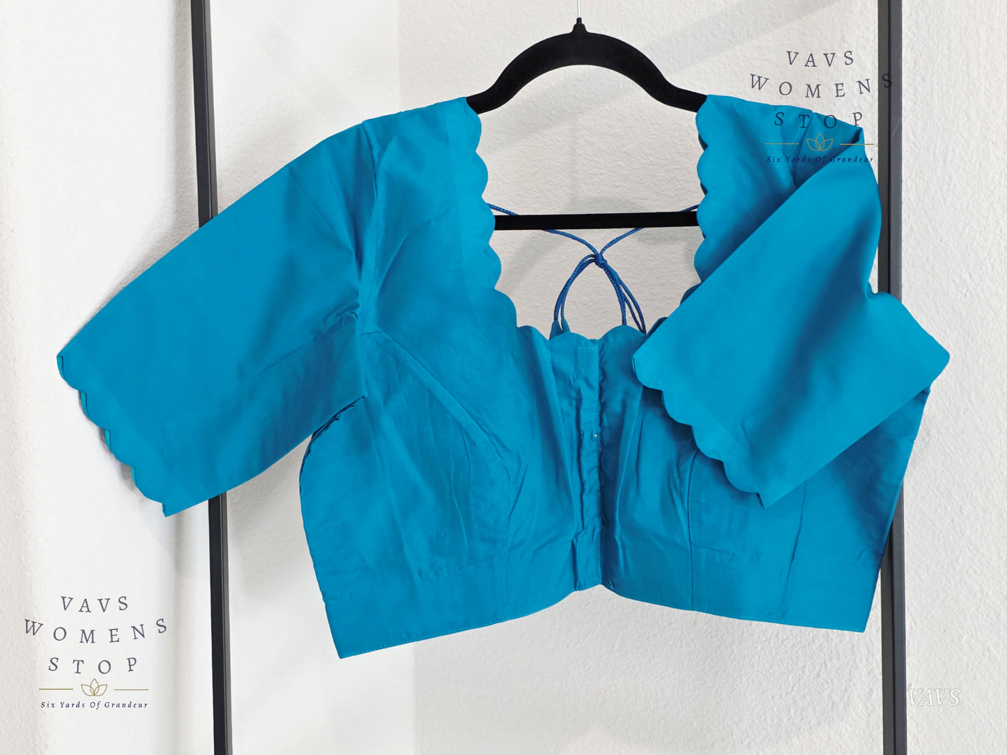 Teal Blue Plain Jasmin Silk Stitched Blouse