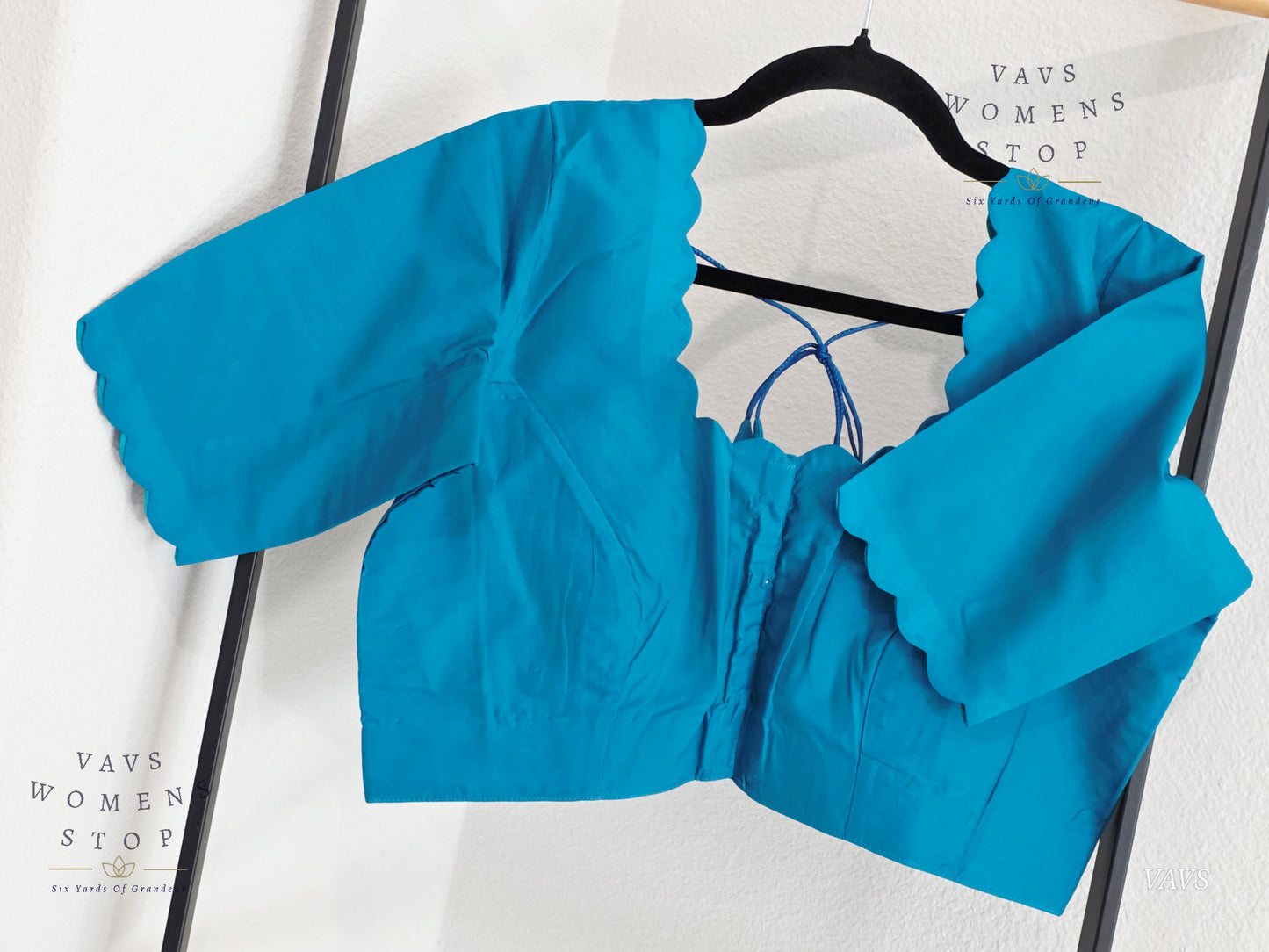 Teal Blue Plain Jasmin Silk Stitched Blouse