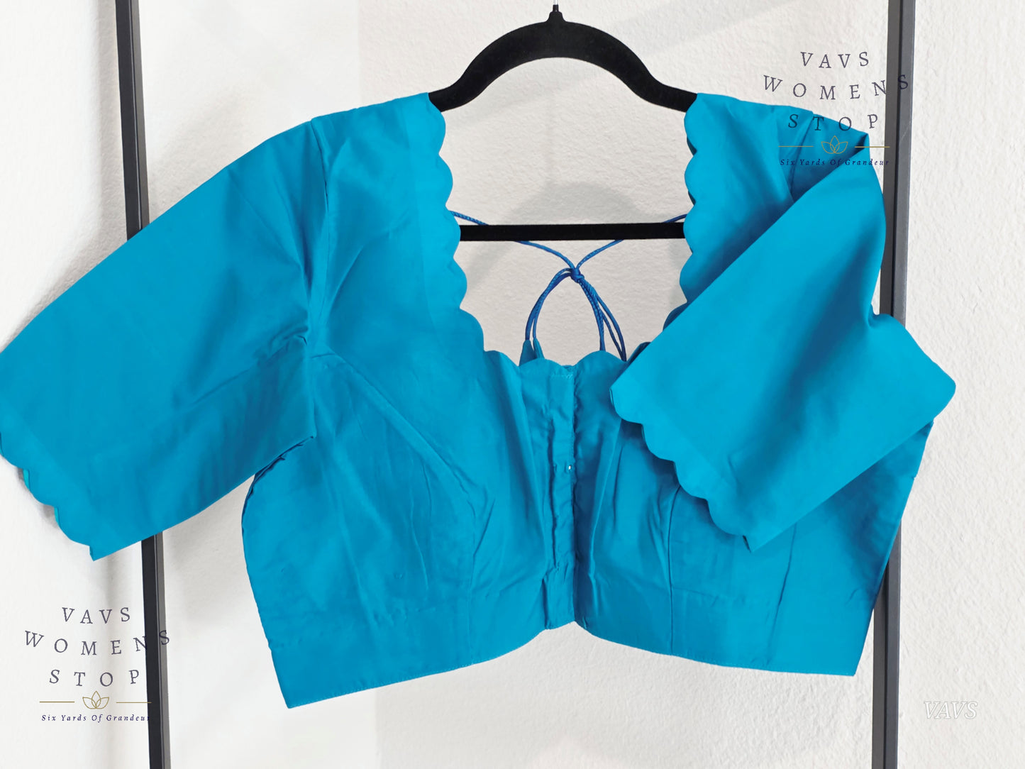 Teal Blue Plain Jasmin Silk Stitched Blouse