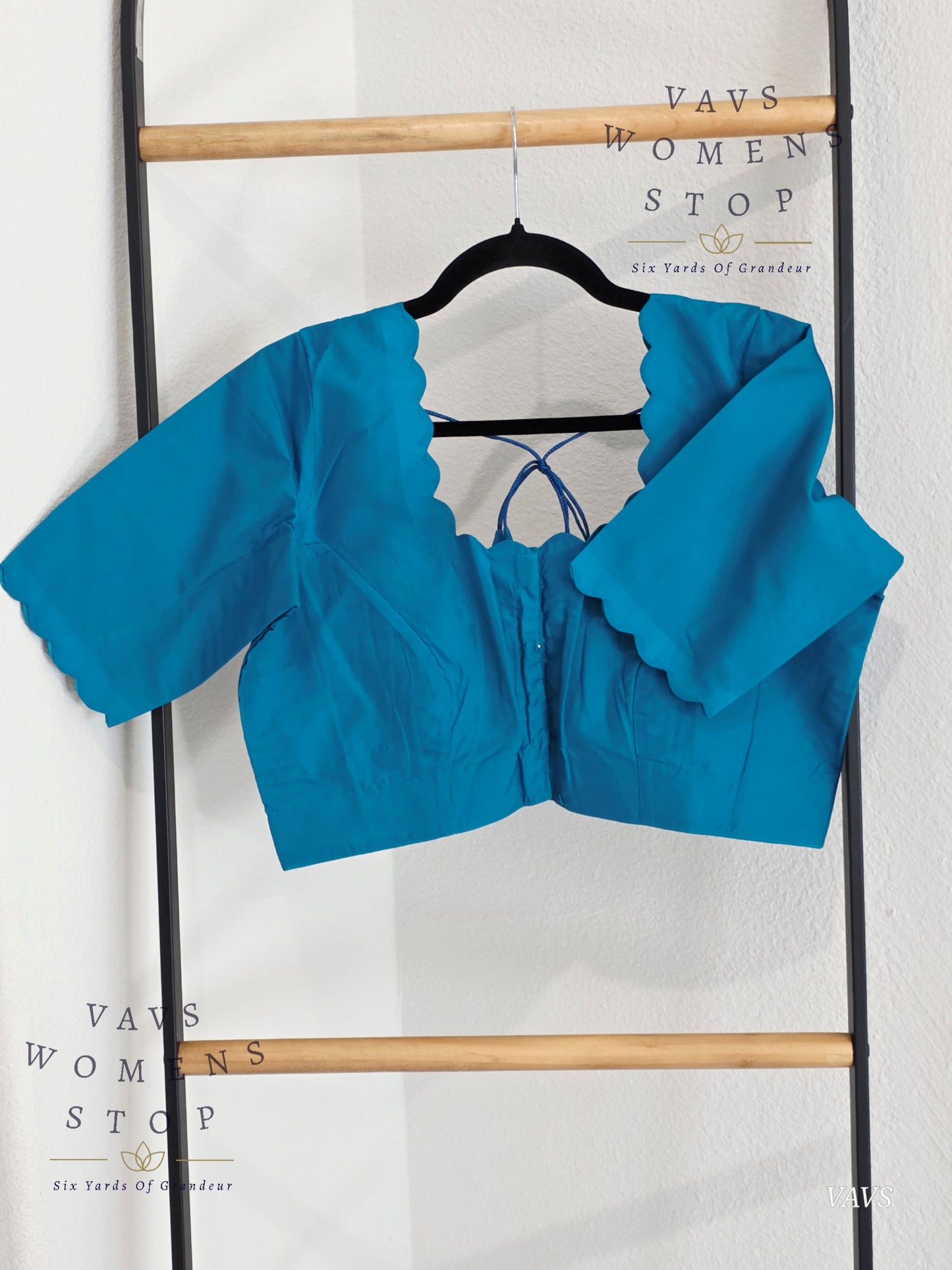 Teal Blue Plain Jasmin Silk Stitched Blouse