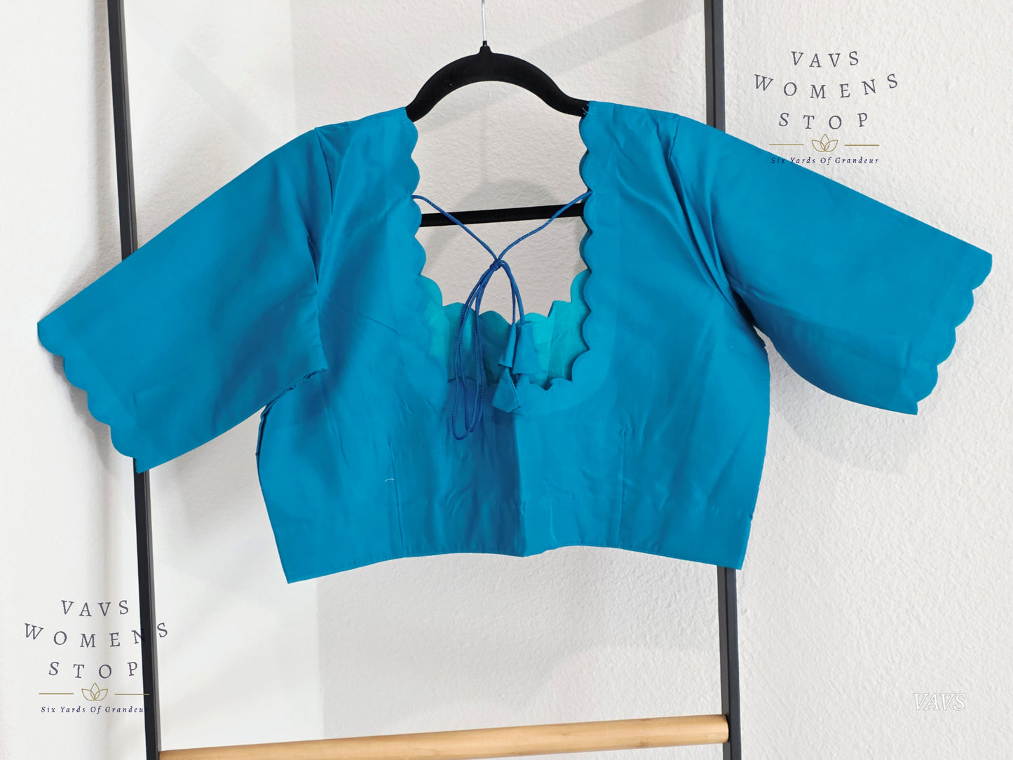 Teal Blue Plain Jasmin Silk Stitched Blouse