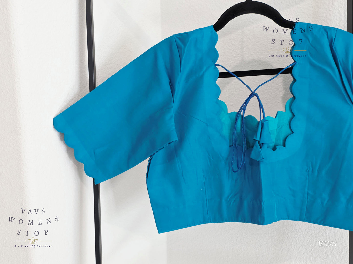 Teal Blue Plain Jasmin Silk Stitched Blouse