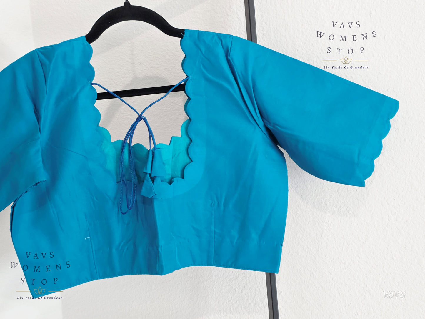 Teal Blue Plain Jasmin Silk Stitched Blouse