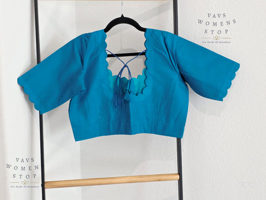 Teal Blue Plain Jasmin Silk Stitched Blouse