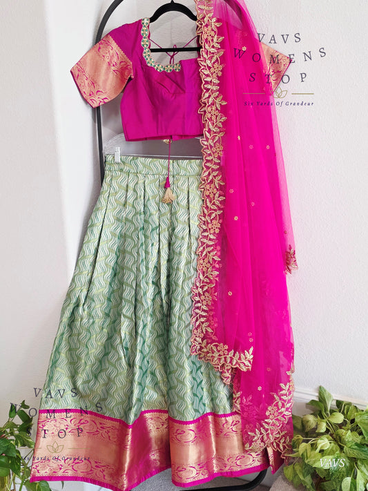 Semi Kanchi Half Saree Set – Traditional South Indian Lehenga for Women | Bridal & Festive Wear |