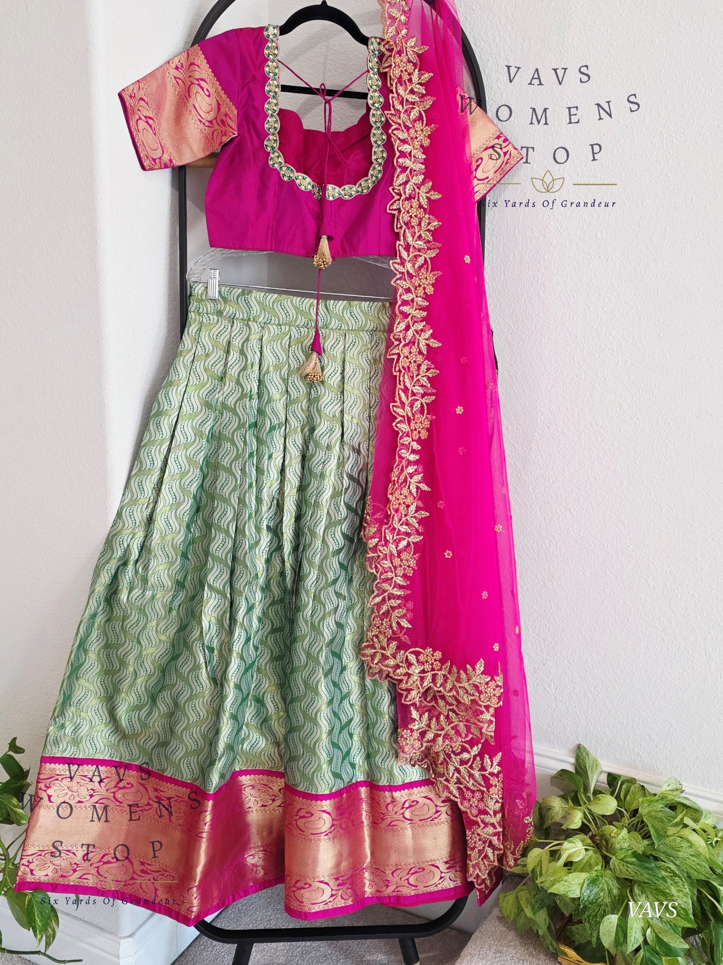 Semi Kanchi Half Saree Set – Traditional South Indian Lehenga for Women | Bridal & Festive Wear |