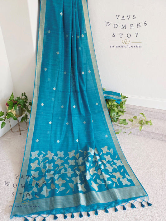 Blue Shade Semi Matka Silk Jamdani Saree