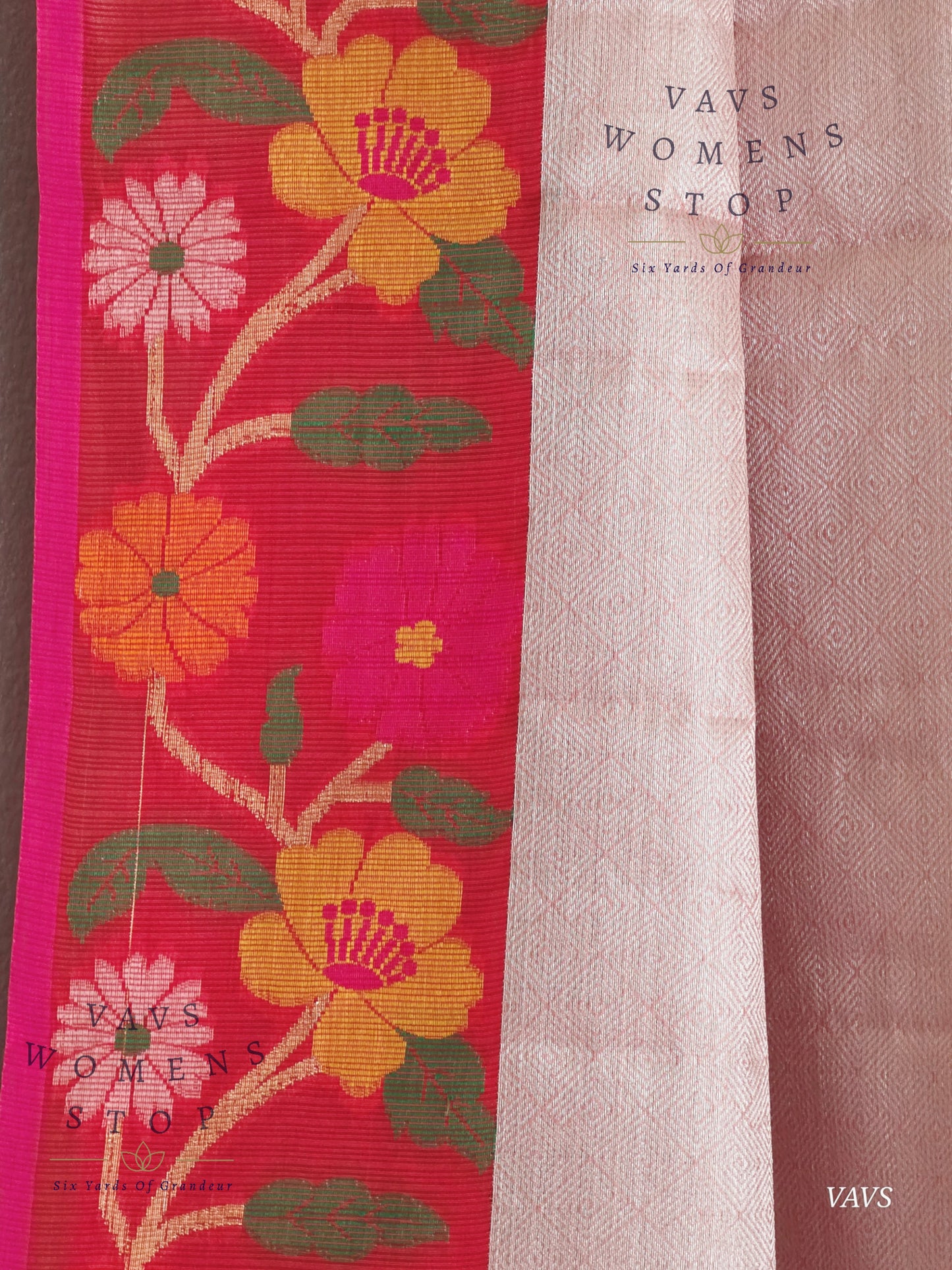 Pastel Pink Semi-Kota Tissue Silk Blend Saree with Floral Border