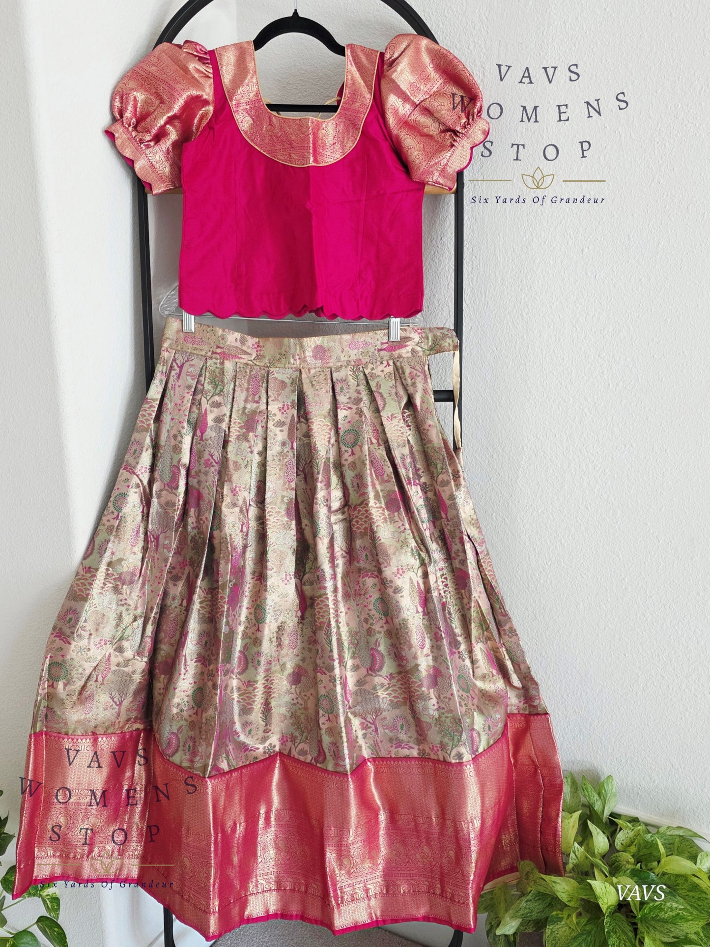 Semi Kanchi Pattu Silk Lehenga Set for Girls – Traditional Pavadai for Ages 11 to 12 | Ready to Ship from USA