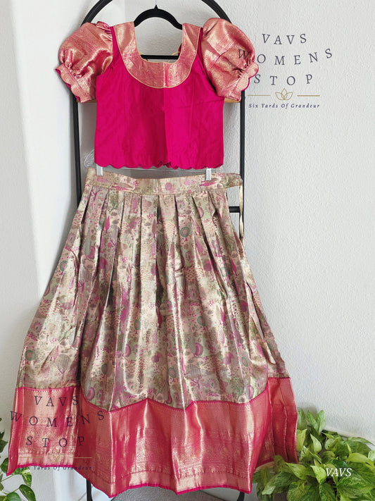 Semi Kanchi Pattu Silk Lehenga Set for Girls – Traditional Pavadai for Ages 11 to 12 | Ready to Ship from USA