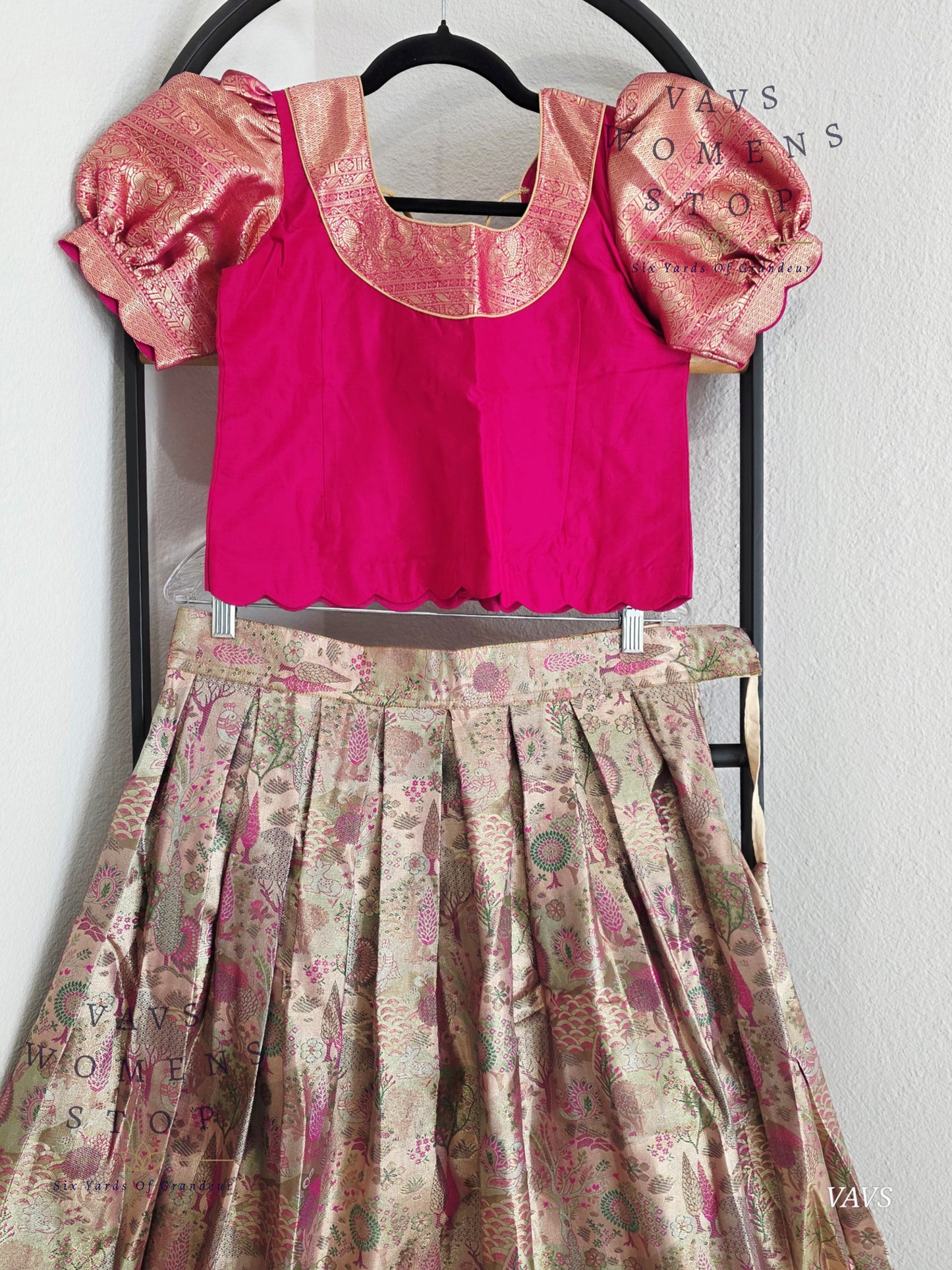 Semi Kanchi Pattu Silk Lehenga Set for Girls – Traditional Pavadai for Ages 11 to 12 | Ready to Ship from USA