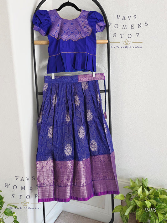 Semi Kanchi Pattu Silk Lehenga Set for Girls – Traditional Pavadai for Ages 7 to 8 | Ready to Ship from USA