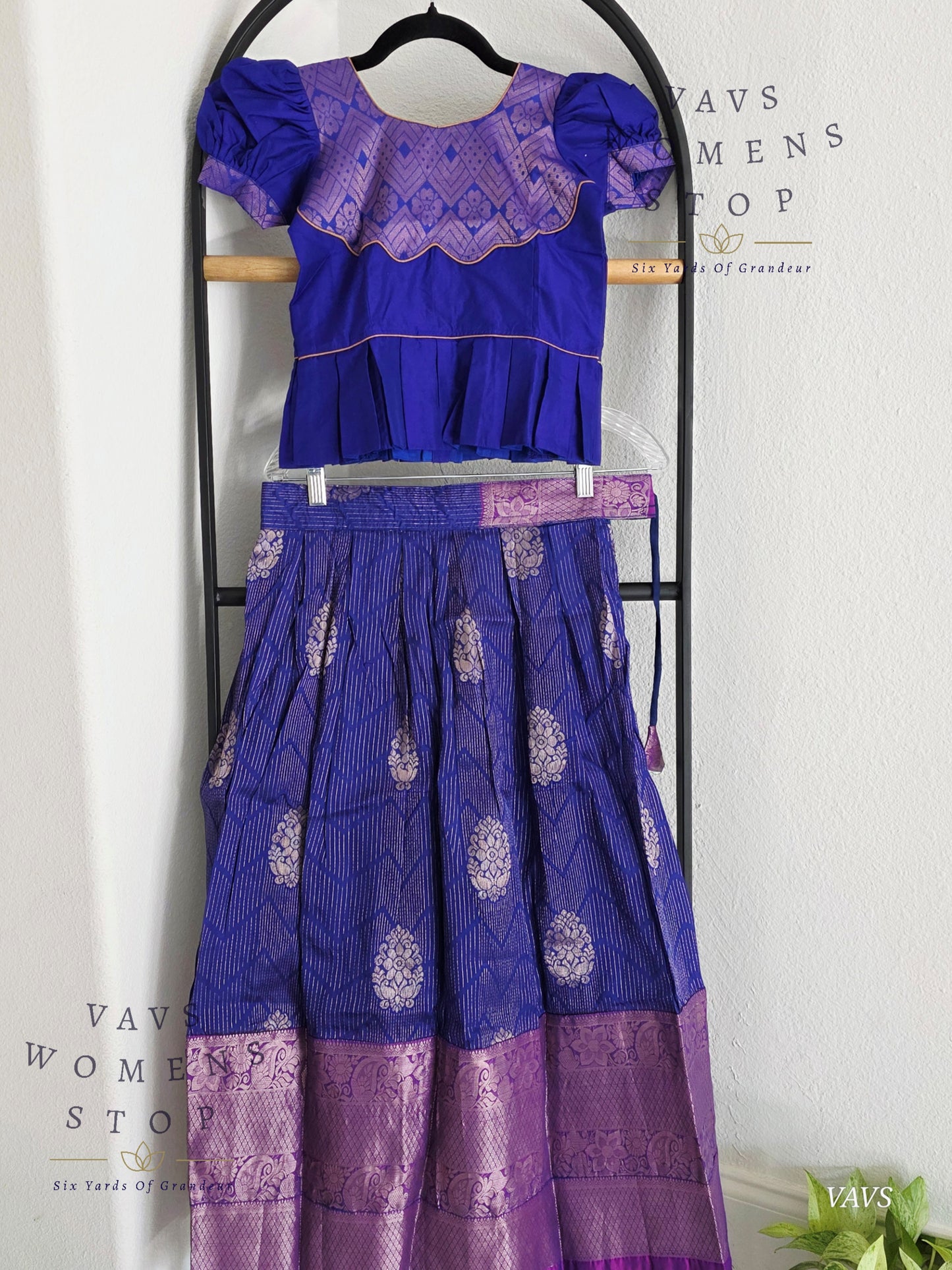 Semi Kanchi Pattu Silk Lehenga Set for Girls – Traditional Pavadai for Ages 7 to 8 | Ready to Ship from USA