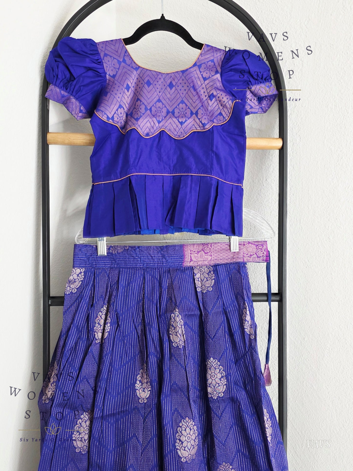 Semi Kanchi Pattu Silk Lehenga Set for Girls – Traditional Pavadai for Ages 7 to 8 | Ready to Ship from USA