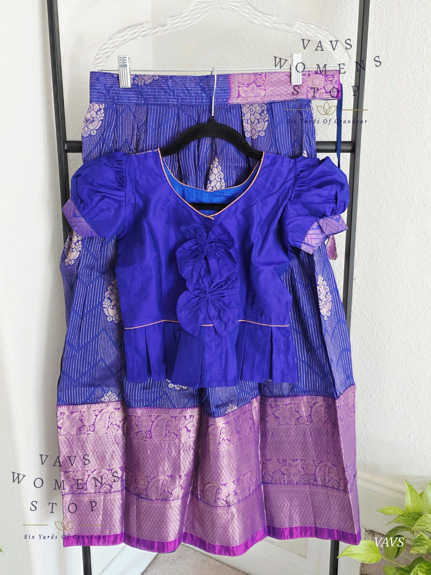 Semi Kanchi Pattu Silk Lehenga Set for Girls – Traditional Pavadai for Ages 7 to 8 | Ready to Ship from USA