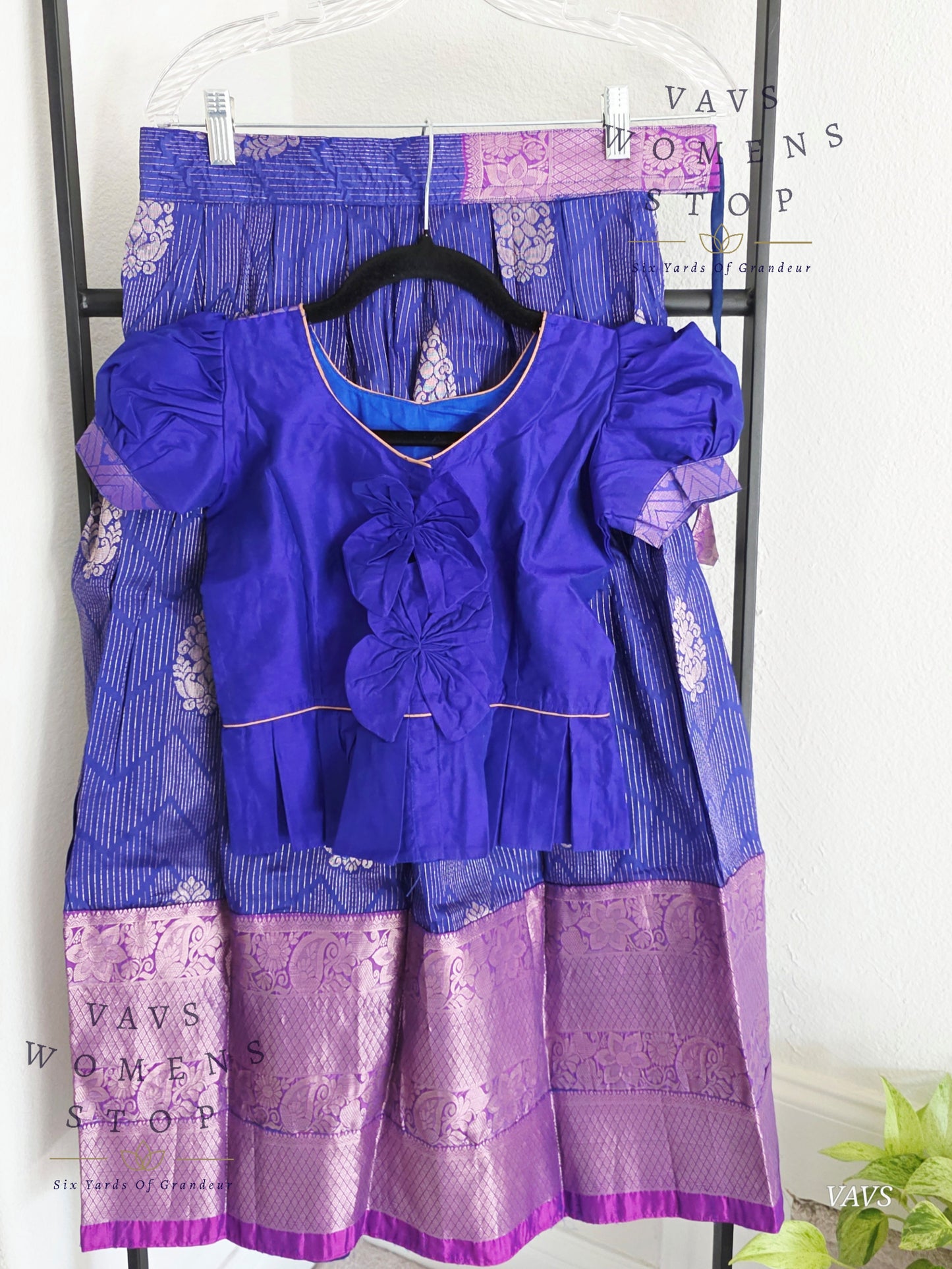 Semi Kanchi Pattu Silk Lehenga Set for Girls – Traditional Pavadai for Ages 7 to 8 | Ready to Ship from USA